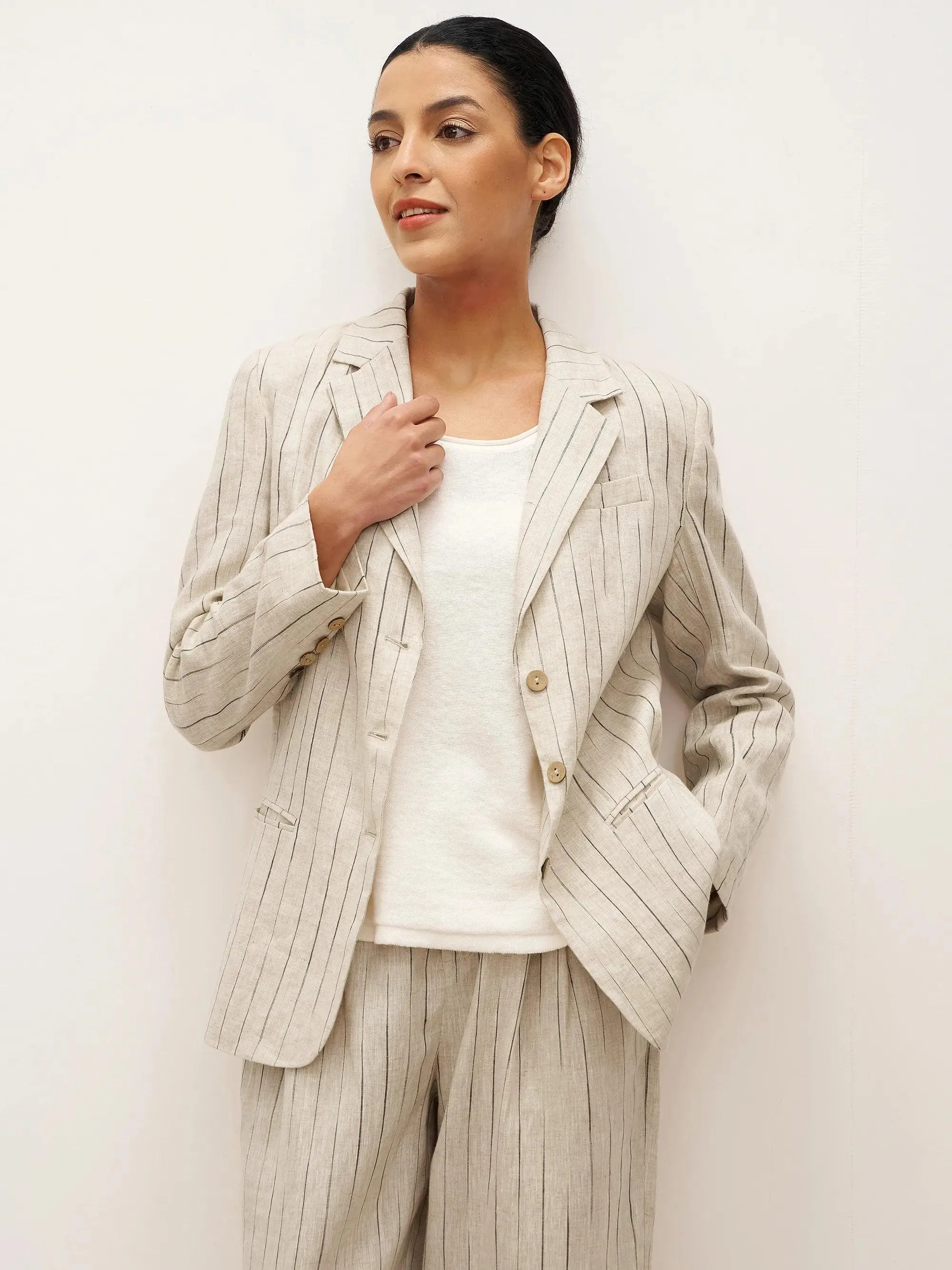 100% Linen Sketch Stripe Suit Set ELOISE