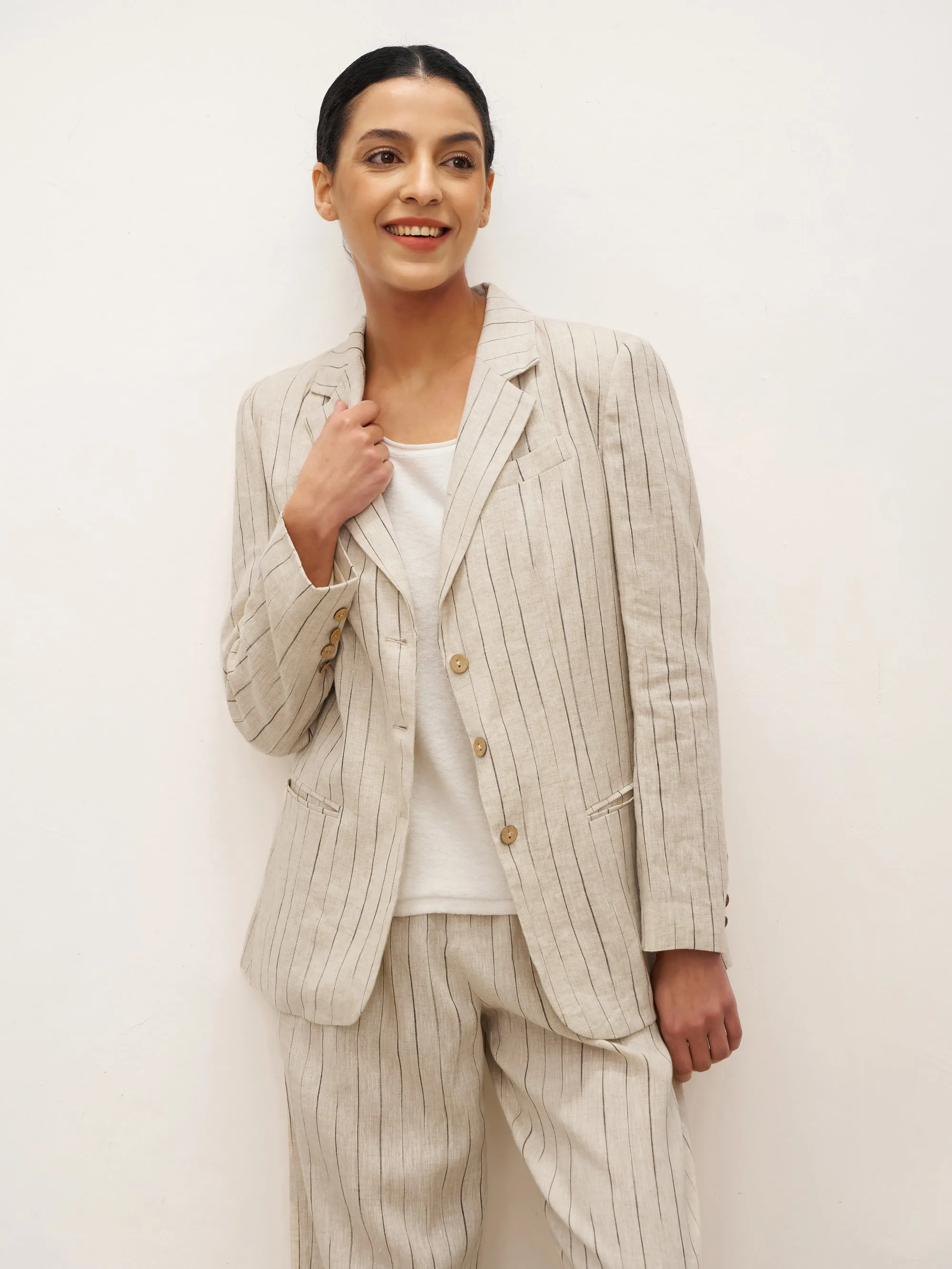 100% Linen Sketch Stripe Suit Set ELOISE