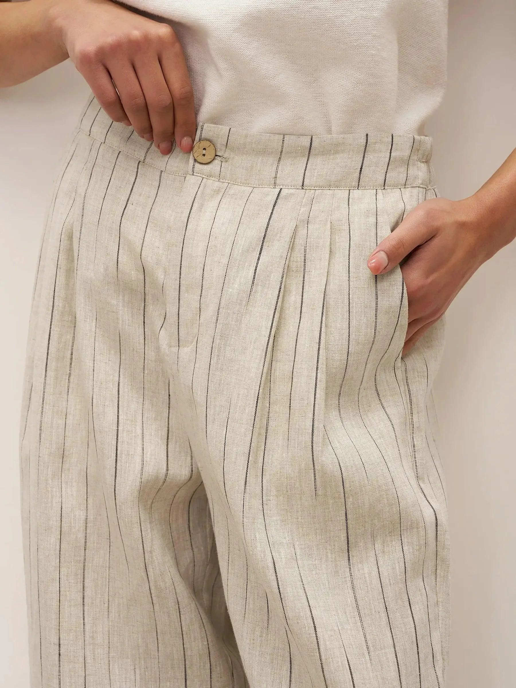 100% Linen Sketch Stripe Suit Set ELOISE