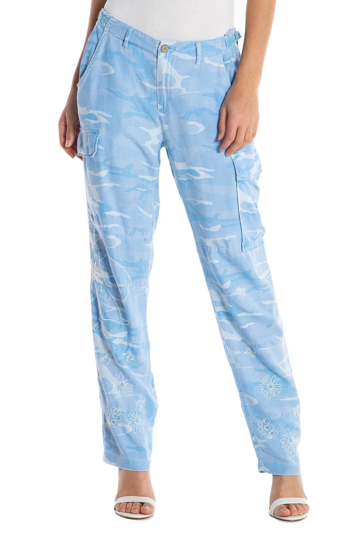 100% Silk relaxed cargo in Blue Camo