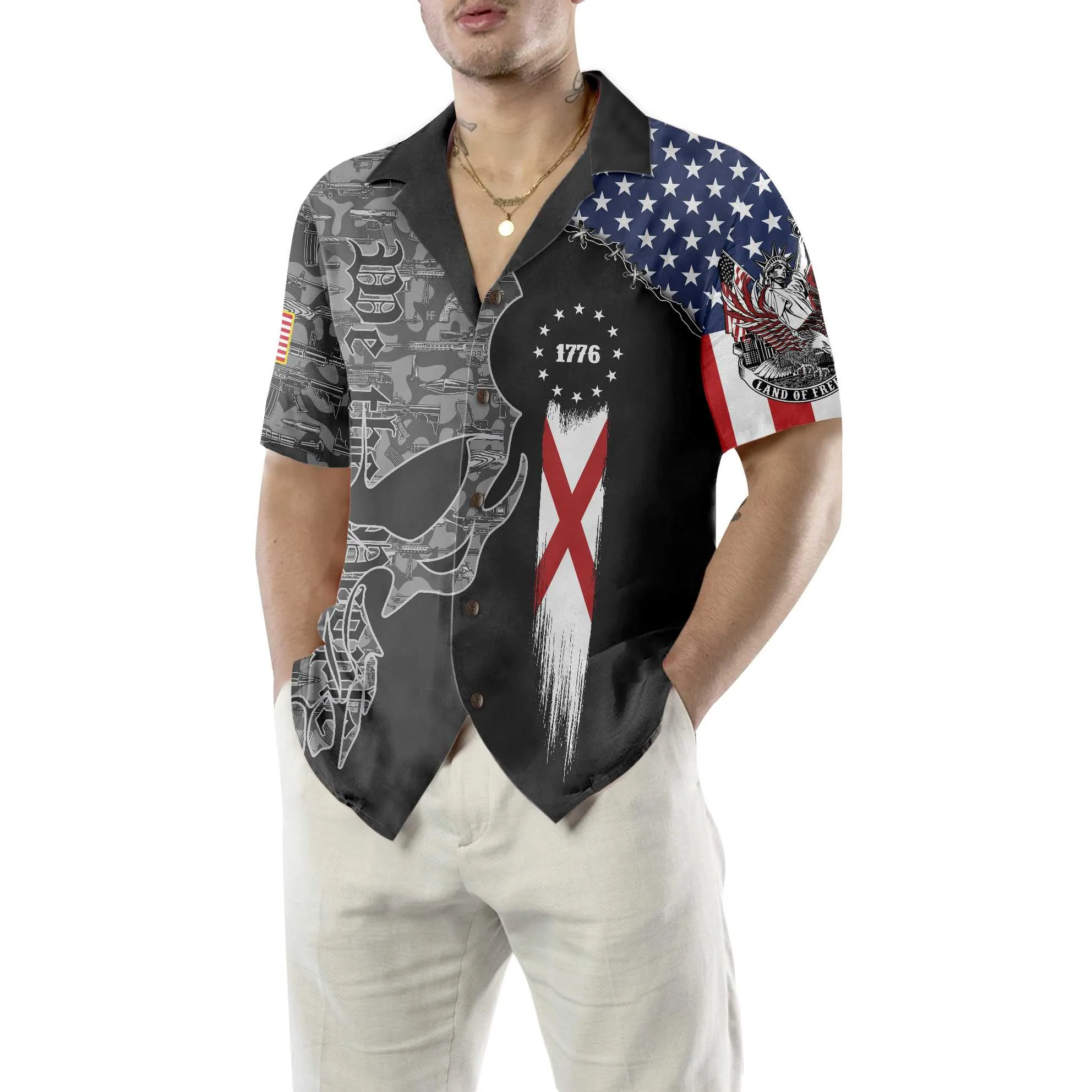 Alabama Patriot Hawaiian Shirt, Unique Alabama Shirt, Alabama Collared Shirt For Men & Women Best Gift For Husband, Wife, Boyfriend, Girlfriend