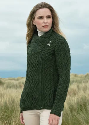 Aran Crafts Ladies Side Zip Cardigan | Green