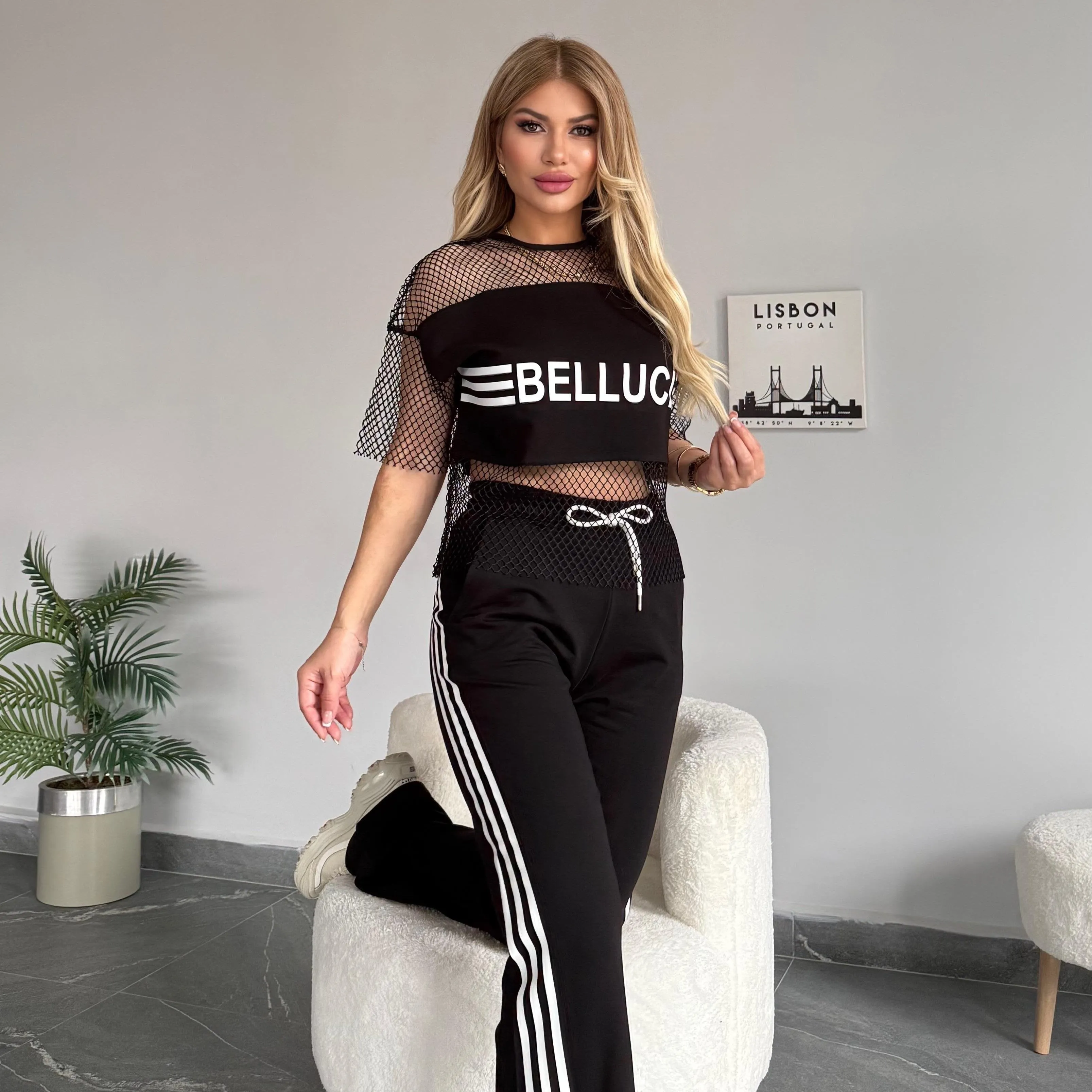 Bello Printed Mesh Jogger Set