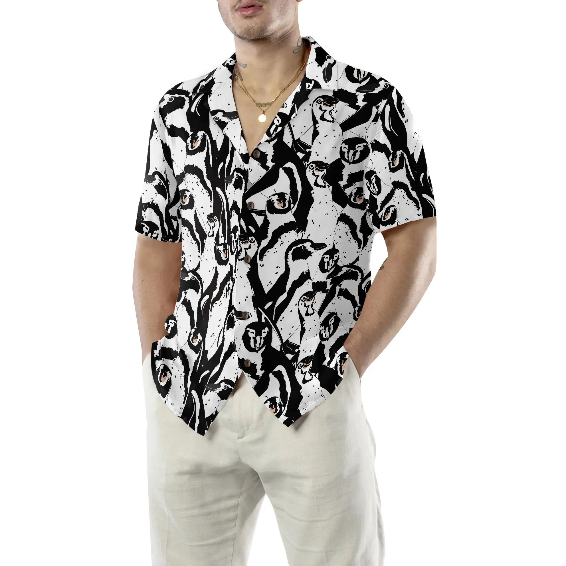 Black And White Penguin Hawaiian Shirt, Hawaiian Shirt For Men, Best Gift For Husband, Boyfriend, Friends, Family