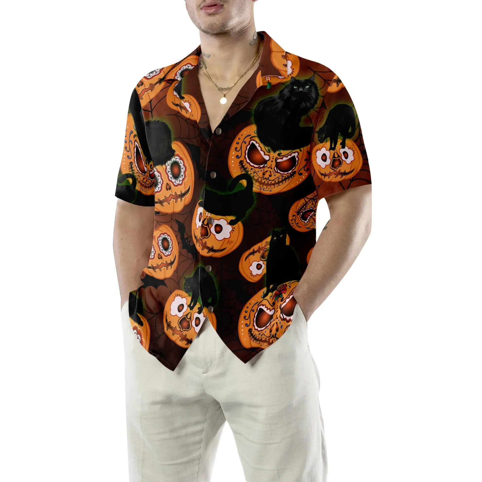 Black Cats Halloween Hawaiian Shirt, Hawaiian Shirt For Men - Perfect Gift Husband, Wife, Boyfriend, Girlfriend, Family, Friends