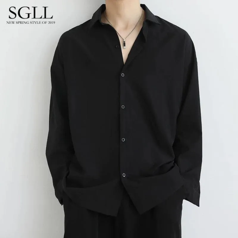 Black Shirt Men Long Sleeved Korean Trendy Stylish dkUniform Casual White Men Shirt