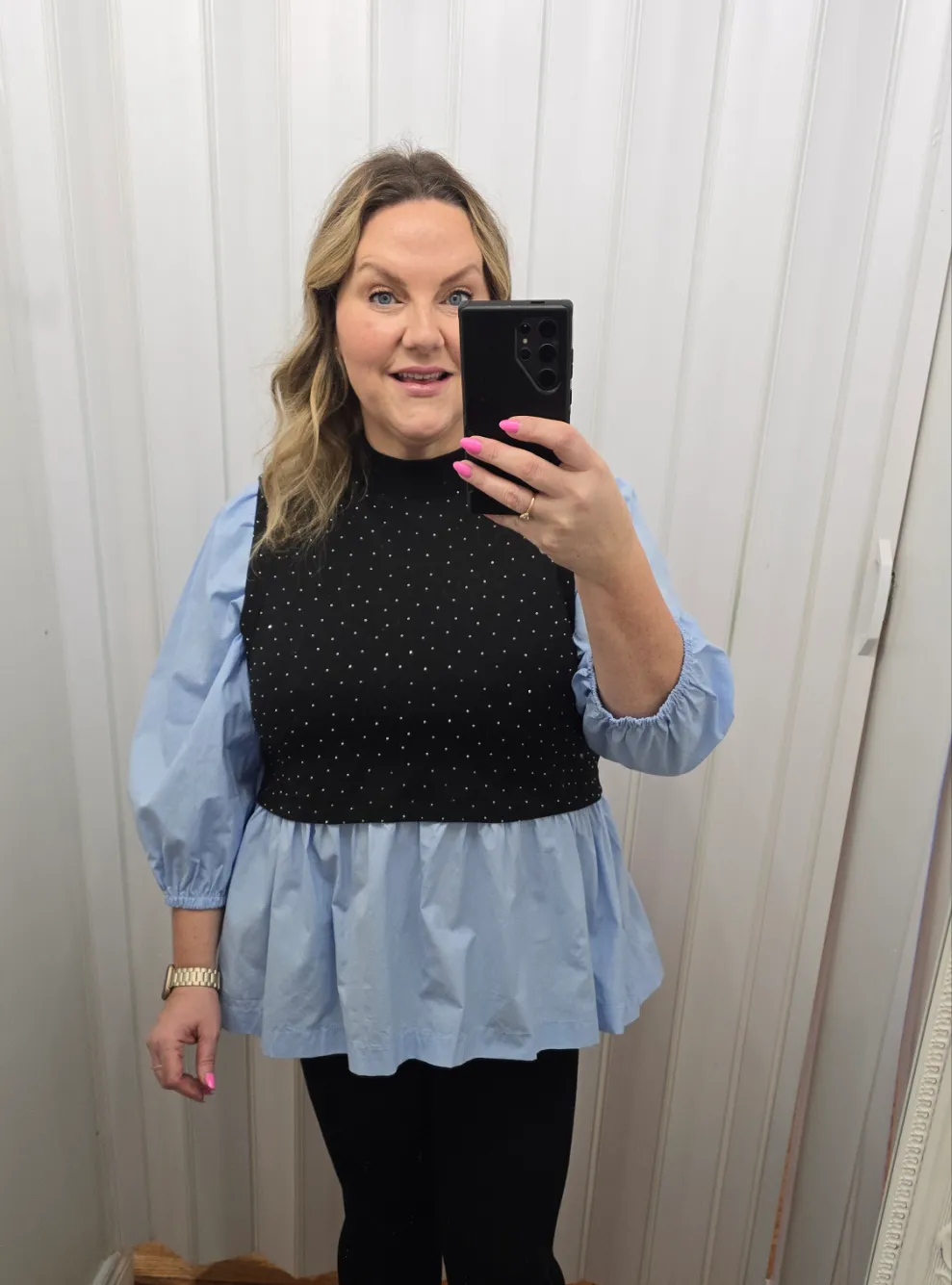 Blue & Black Twofer Top