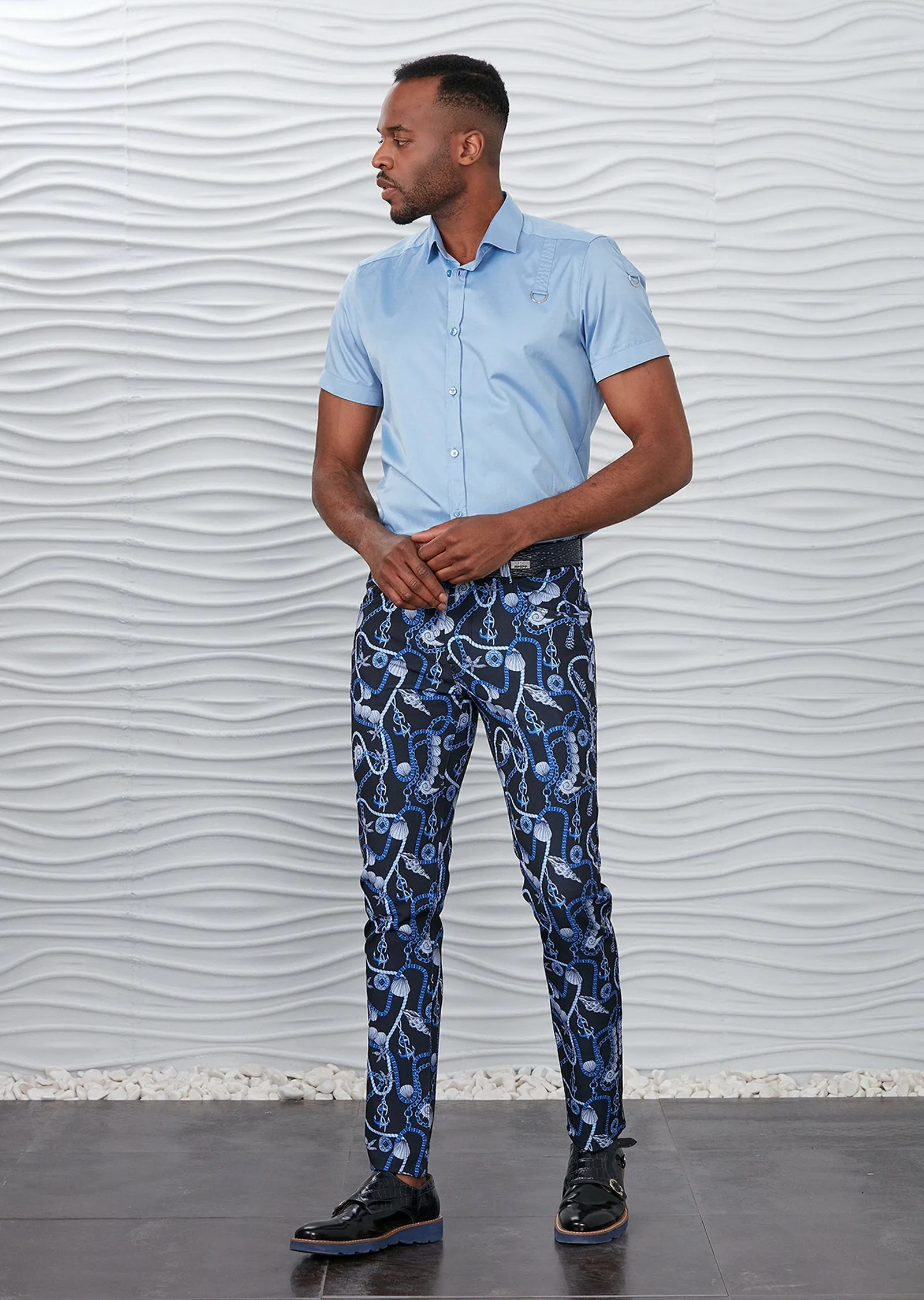 Blue Chain Tessel Print Pants