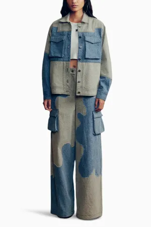 Blue Color Block Denim Co-ord Set