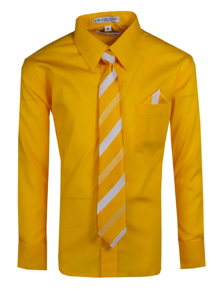 Boy's Colored Dress Shirts with Designer Tie and Pocket Square