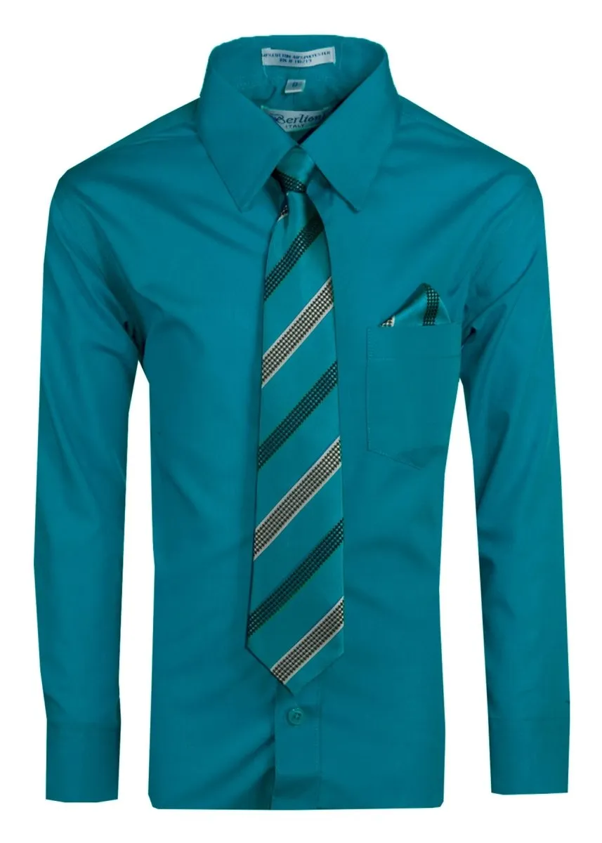 Boy's Colored Dress Shirts with Designer Tie and Pocket Square