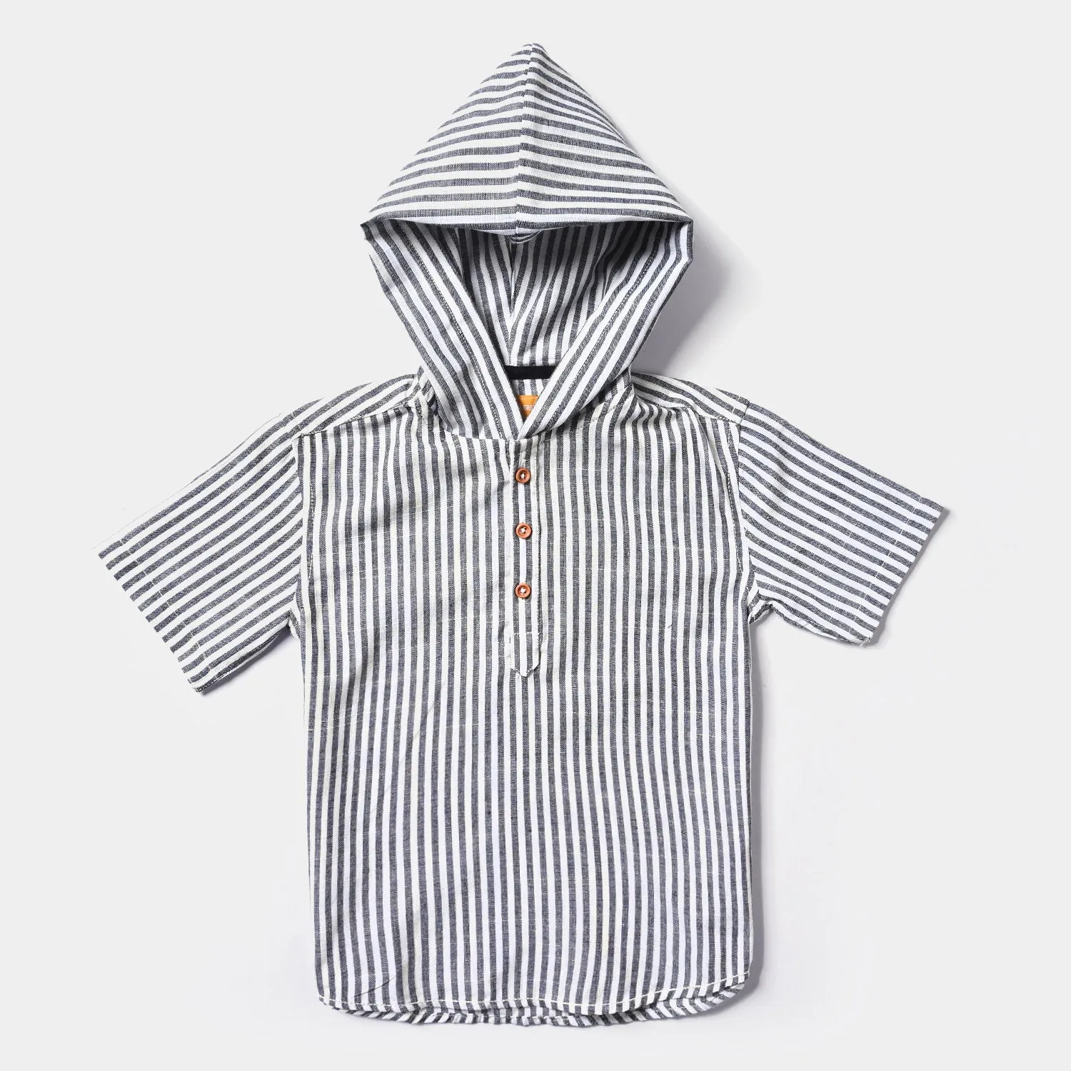 Boys Yarn Dyed Casual Shirt H/S (Hood Styling)- Stripe