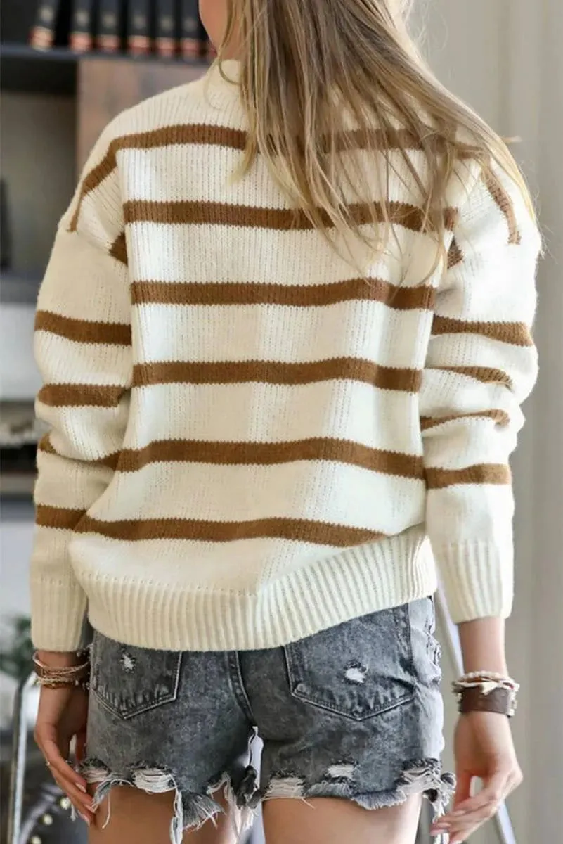 Button Front Striped V Neck Cardigan: Ladies Get Comfy and Chic