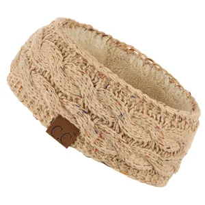 C.C Winter Fuzzy Fleece Lined Thick Knitted Headband Headwrap Earwarmer (HW-33) (Latte-Confetti)