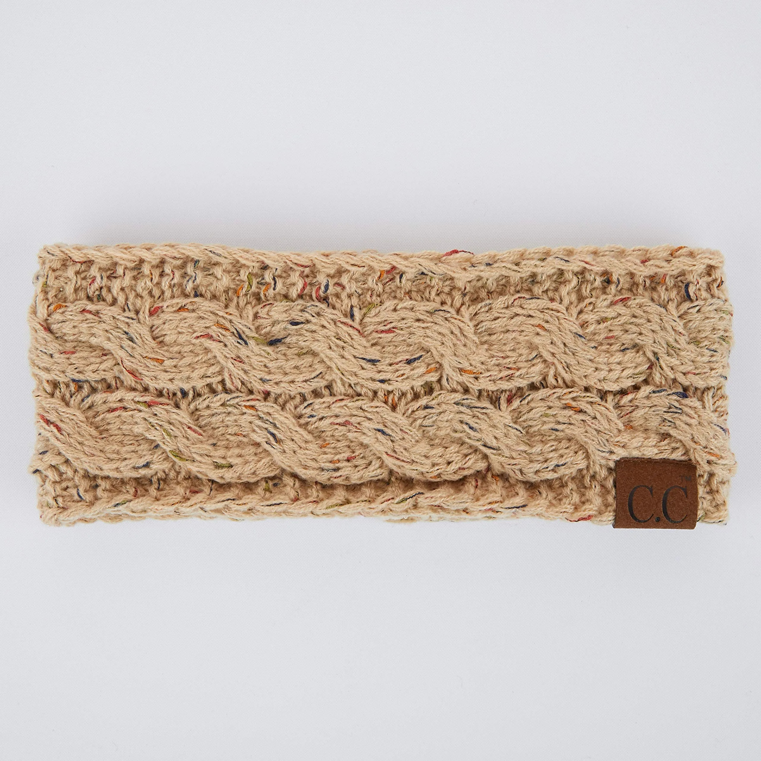 C.C Winter Fuzzy Fleece Lined Thick Knitted Headband Headwrap Earwarmer (HW-33) (Latte-Confetti)
