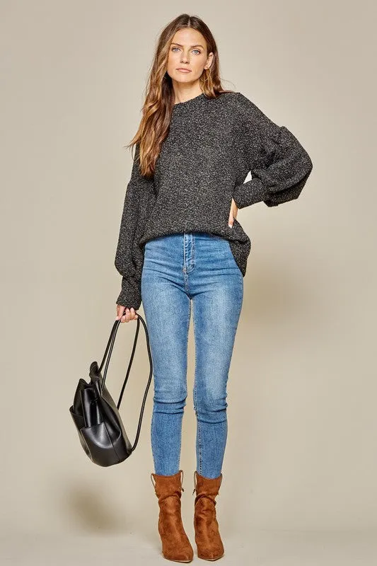Charcoal Balloon Sleeve Pullover