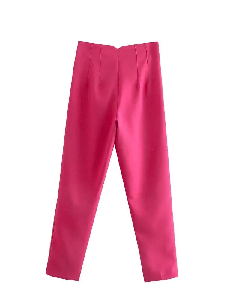 Chic Fashion Office Wear Straight Pants Vintage High Waist Zipper Fly Trousers
