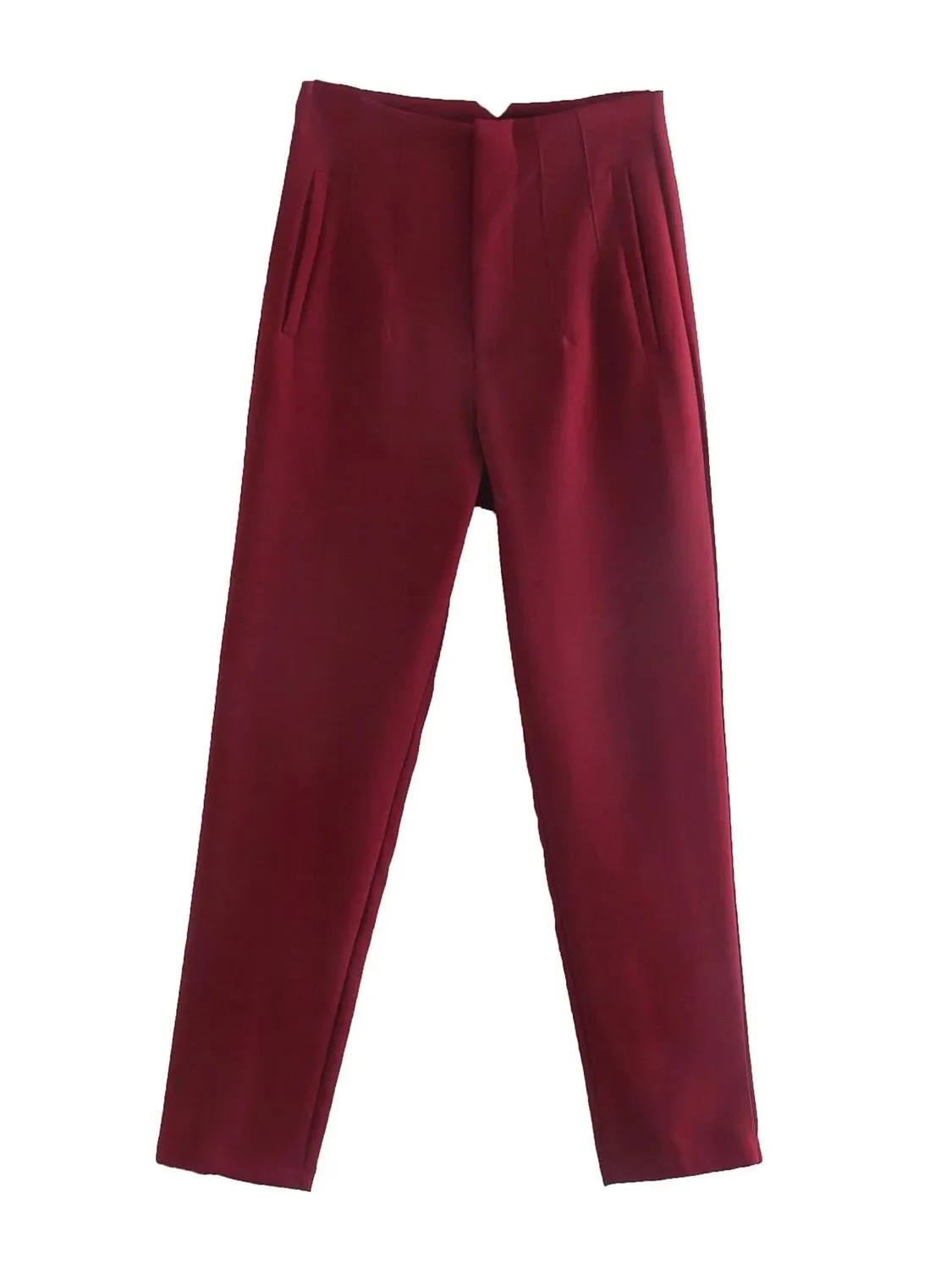 Chic Fashion Office Wear Straight Pants Vintage High Waist Zipper Fly Trousers