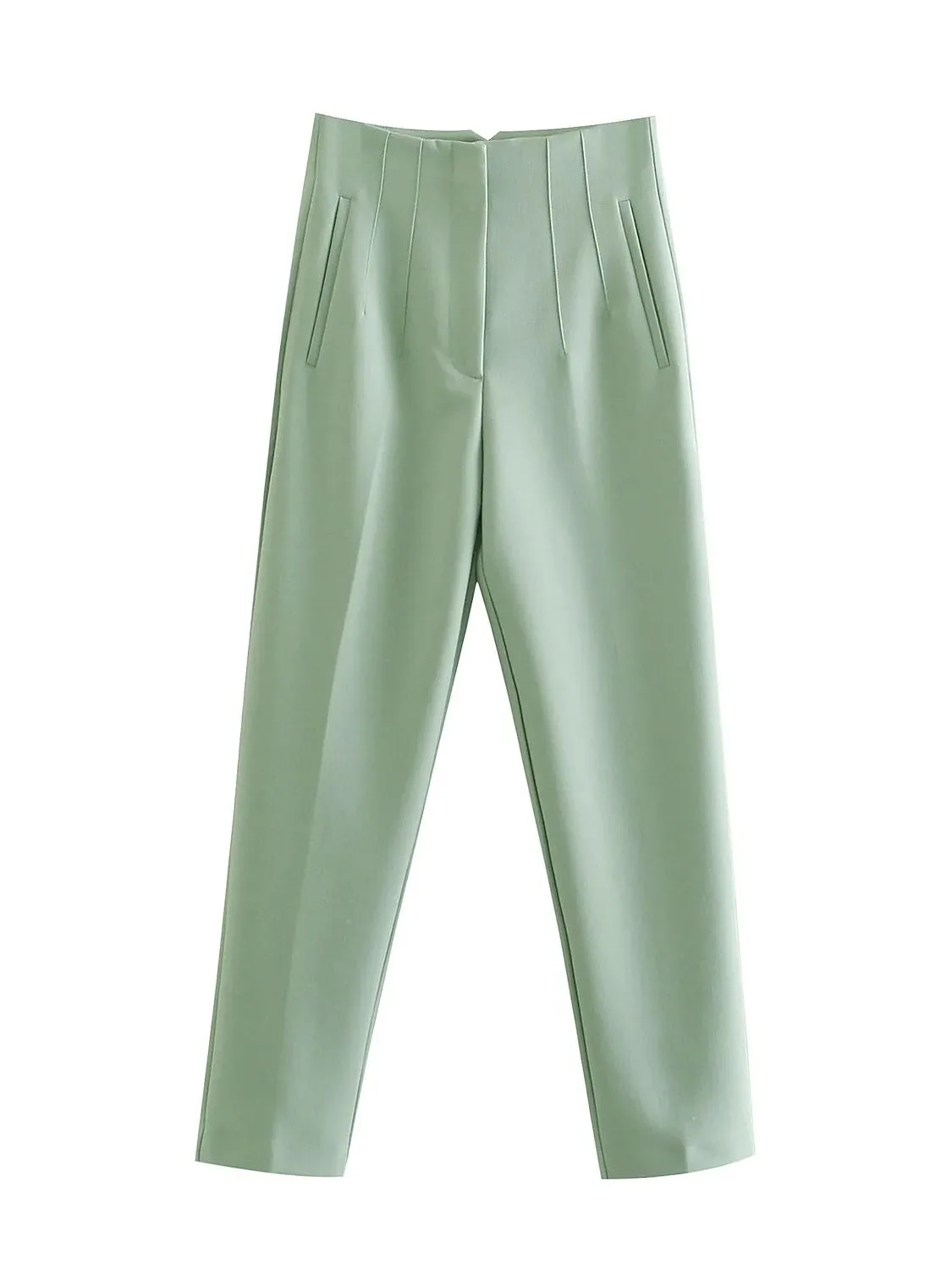 Chic Fashion Office Wear Straight Pants Vintage High Waist Zipper Fly Trousers