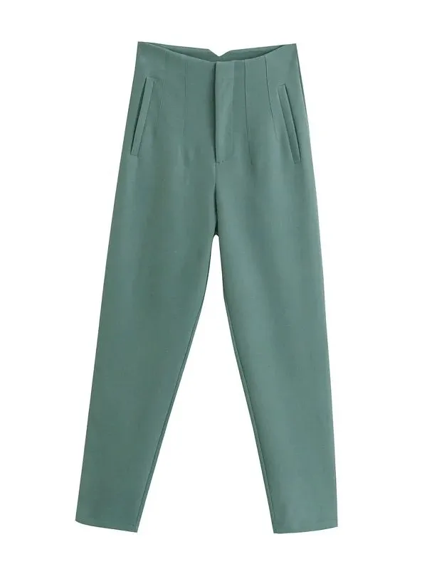 Chic Fashion Office Wear Straight Pants Vintage High Waist Zipper Fly Trousers