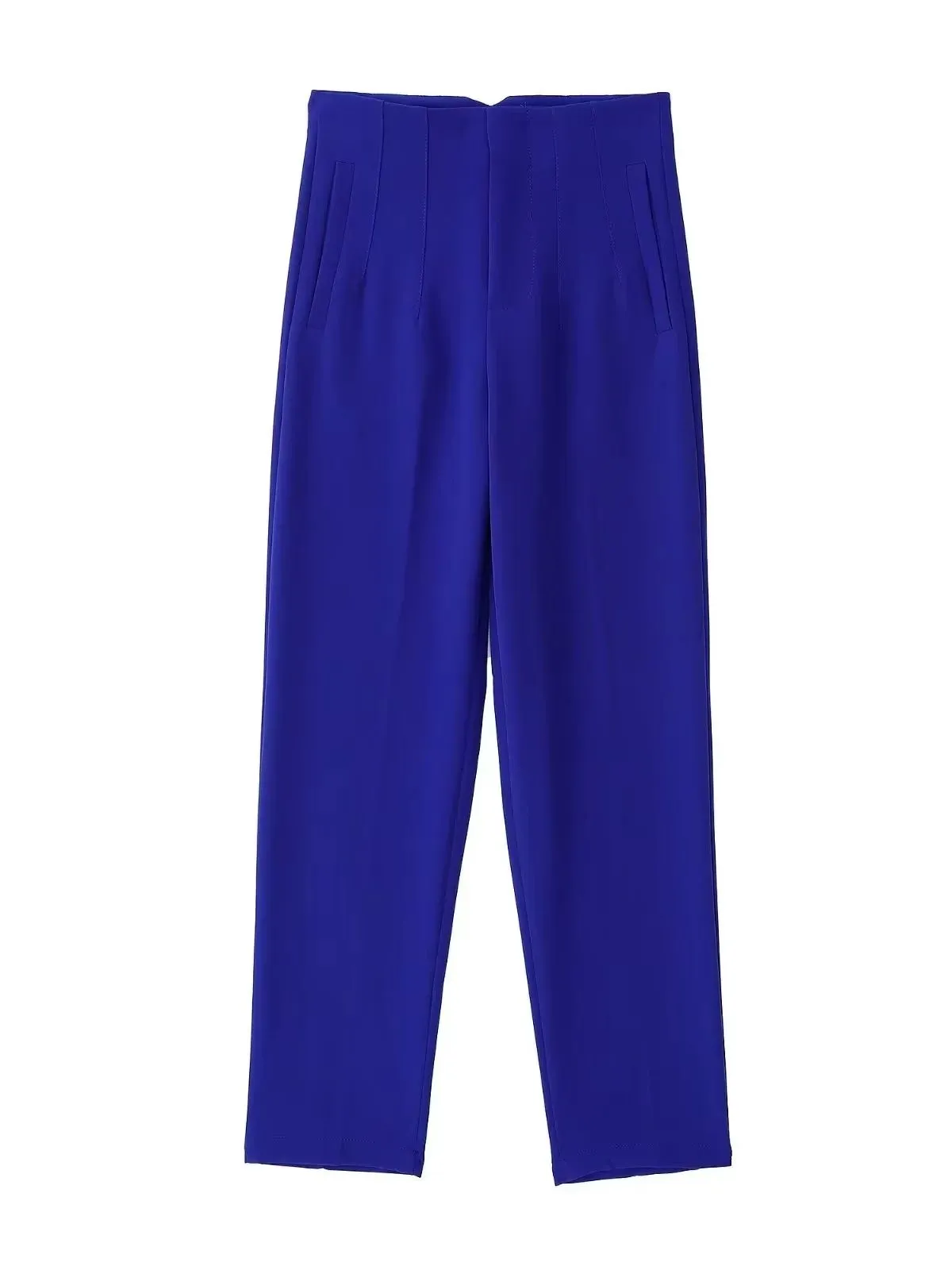 Chic Fashion Office Wear Straight Pants Vintage High Waist Zipper Fly Trousers