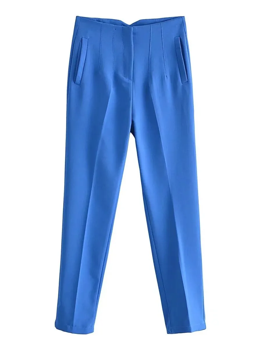 Chic Fashion Office Wear Straight Pants Vintage High Waist Zipper Fly Trousers