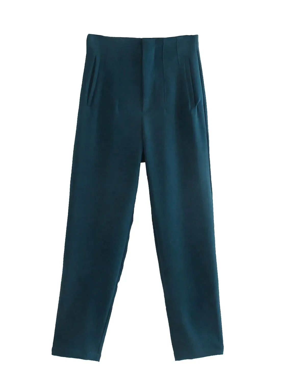 Chic Fashion Office Wear Straight Pants Vintage High Waist Zipper Fly Trousers