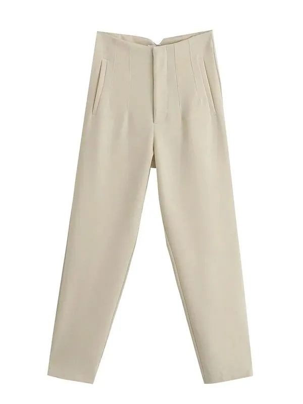 Chic Fashion Office Wear Straight Pants Vintage High Waist Zipper Fly Trousers