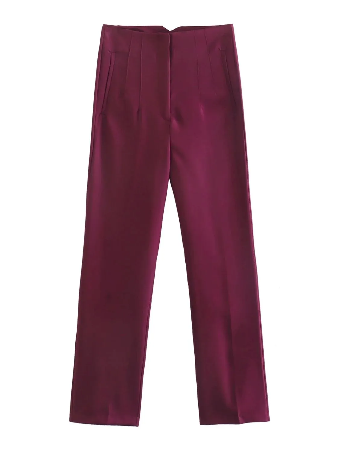 Chic Fashion Office Wear Straight Pants Vintage High Waist Zipper Fly Trousers