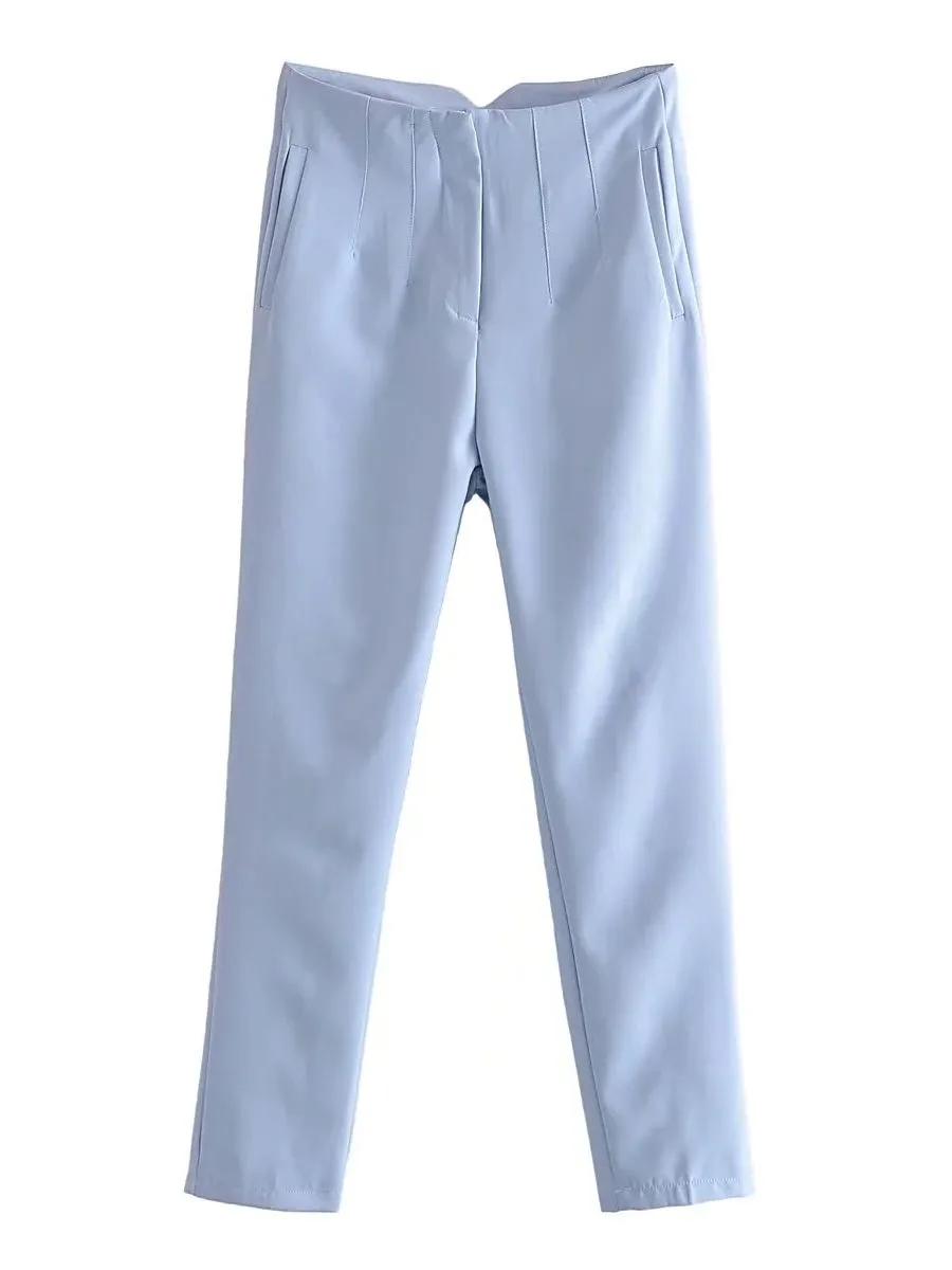 Chic Fashion Office Wear Straight Pants Vintage High Waist Zipper Fly Trousers
