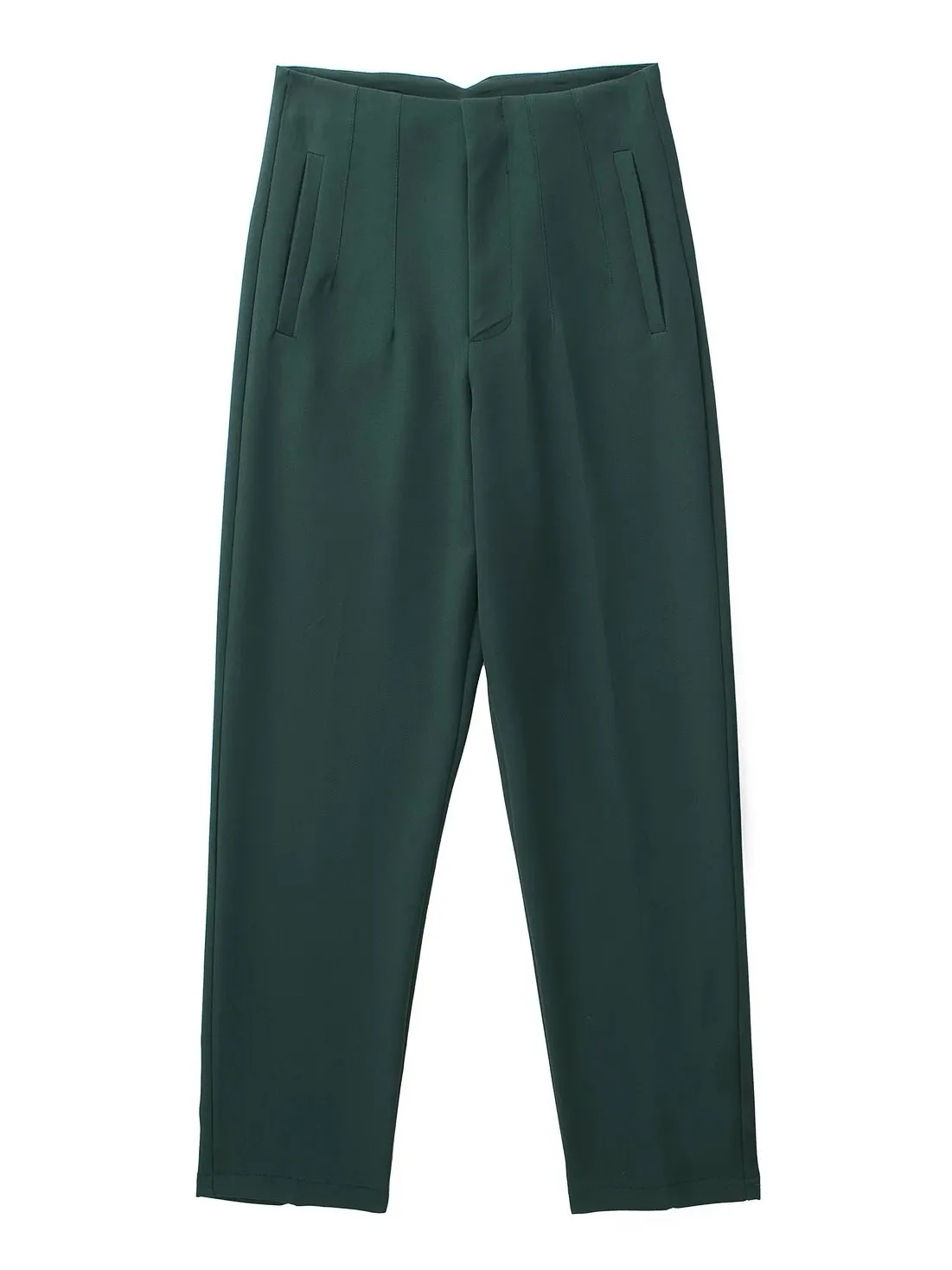 Chic Fashion Office Wear Straight Pants Vintage High Waist Zipper Fly Trousers