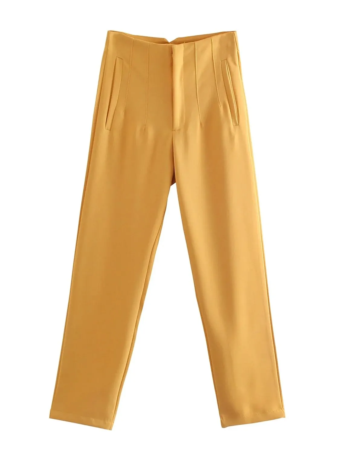 Chic Fashion Office Wear Straight Pants Vintage High Waist Zipper Fly Trousers