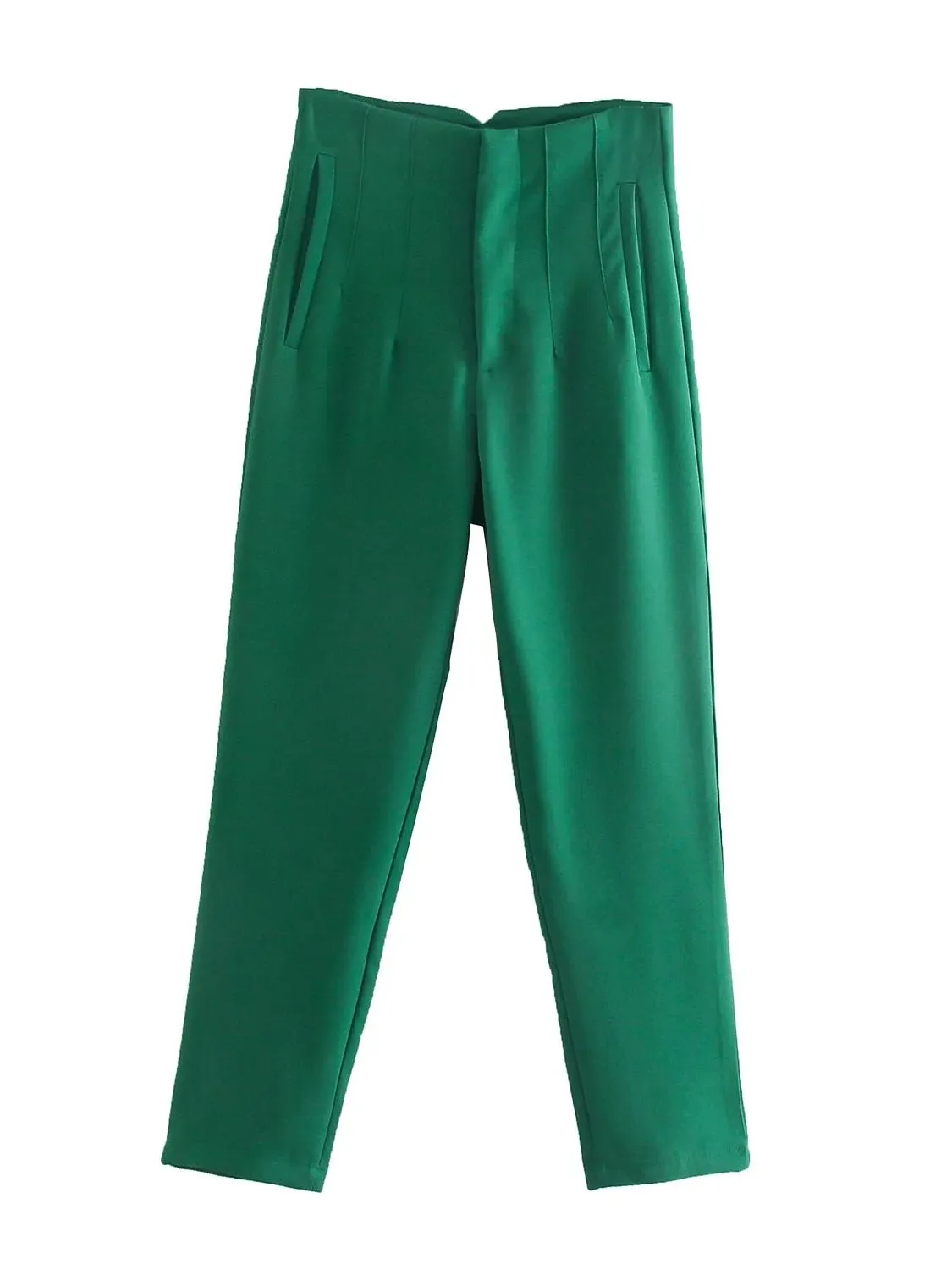 Chic Fashion Office Wear Straight Pants Vintage High Waist Zipper Fly Trousers