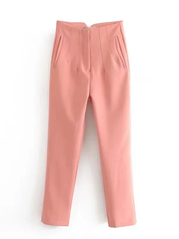 Chic Fashion Office Wear Straight Pants Vintage High Waist Zipper Fly Trousers