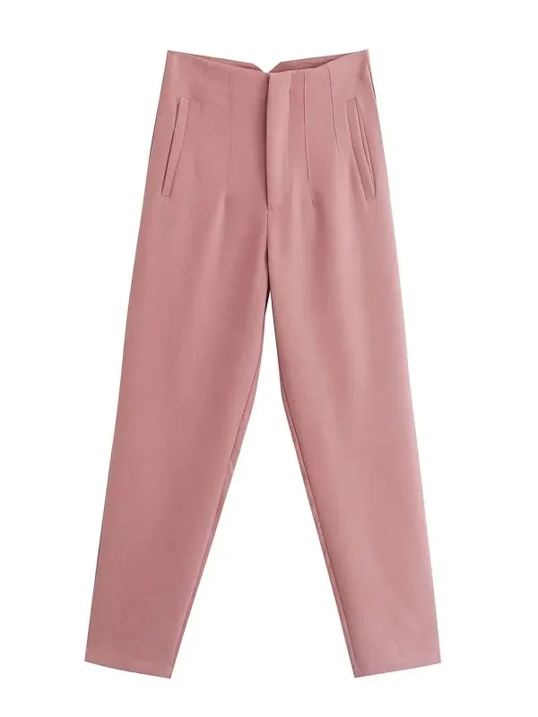 Chic Fashion Office Wear Straight Pants Vintage High Waist Zipper Fly Trousers