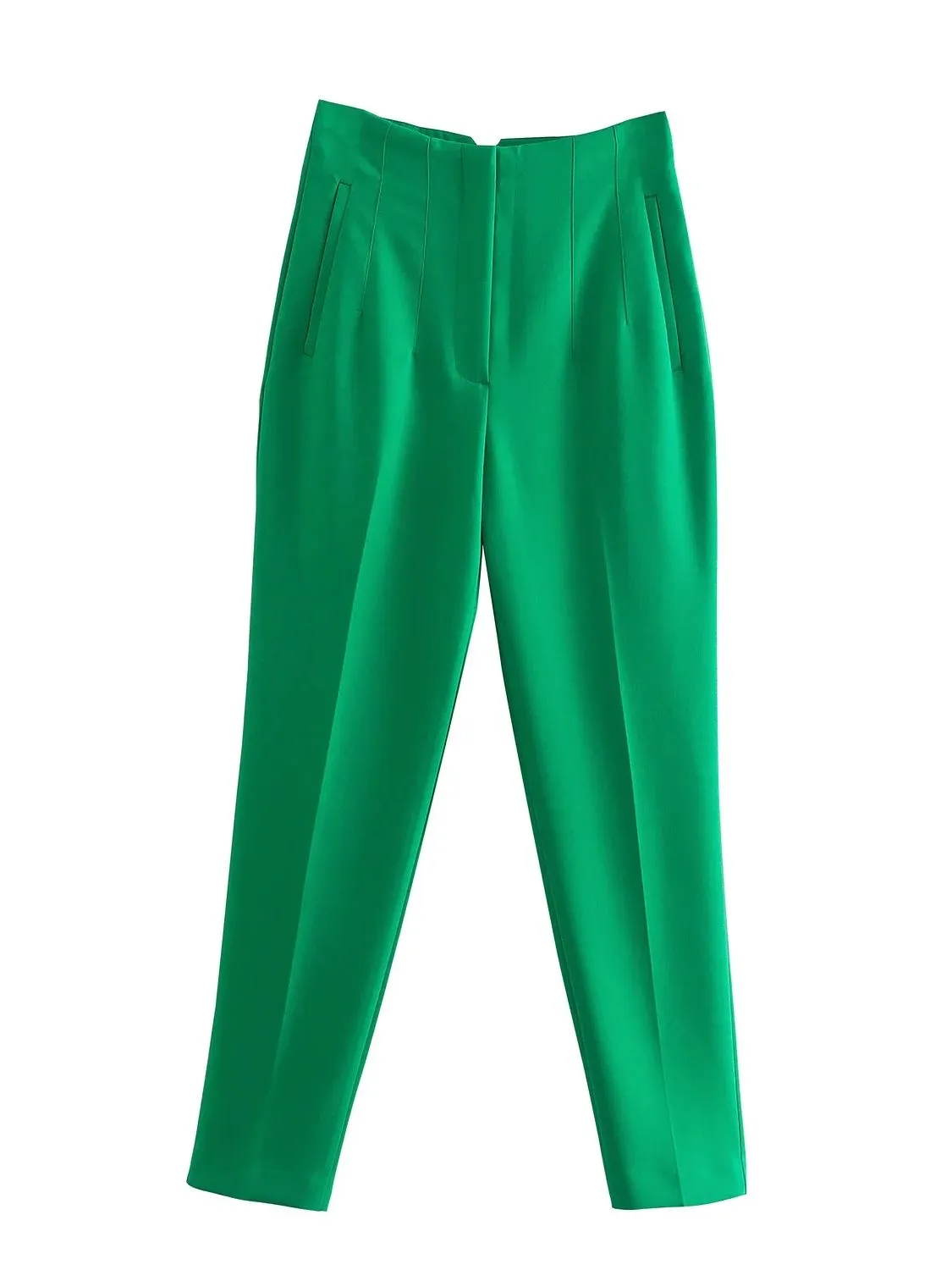 Chic Fashion Office Wear Straight Pants Vintage High Waist Zipper Fly Trousers