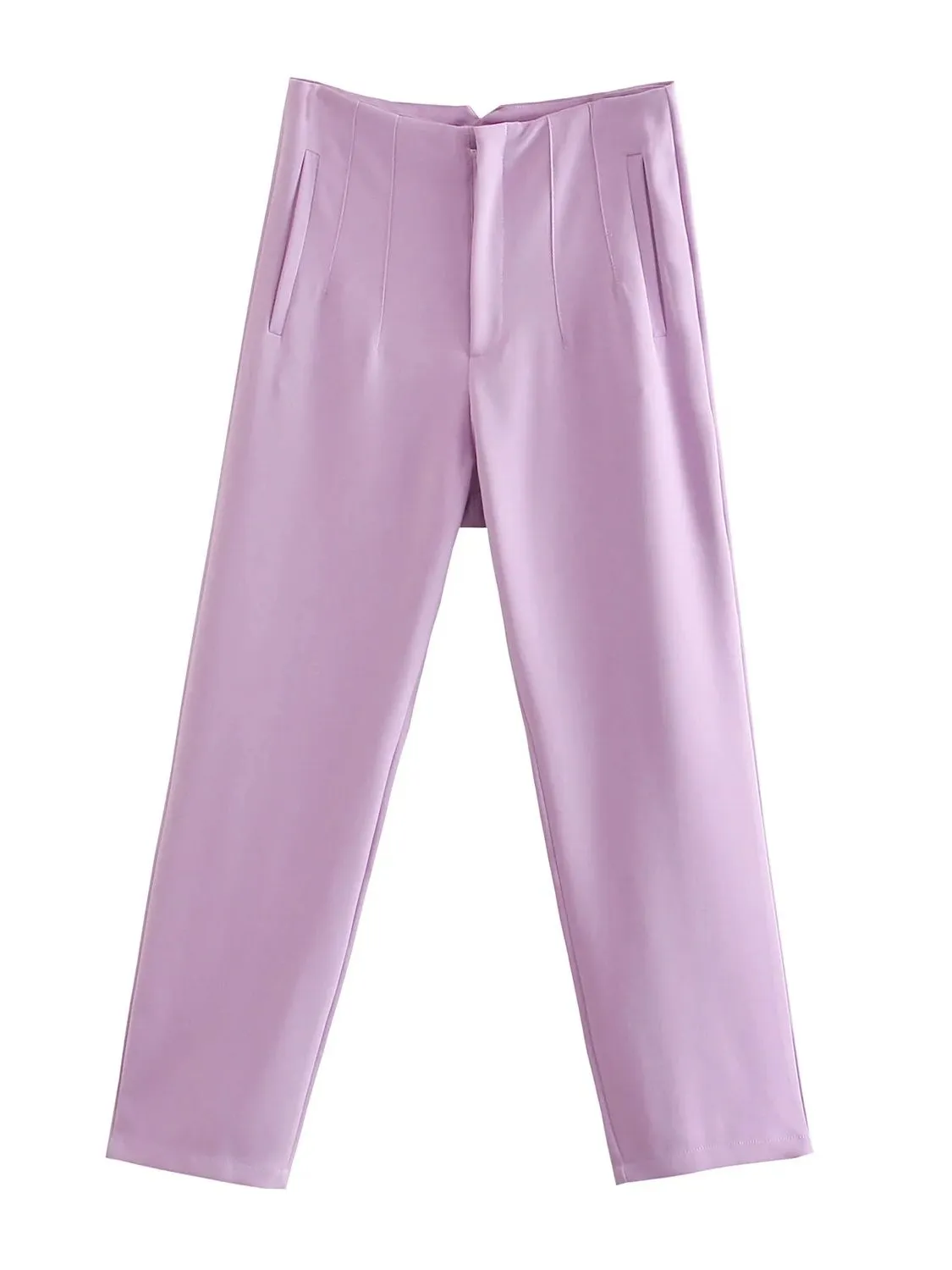Chic Fashion Office Wear Straight Pants Vintage High Waist Zipper Fly Trousers