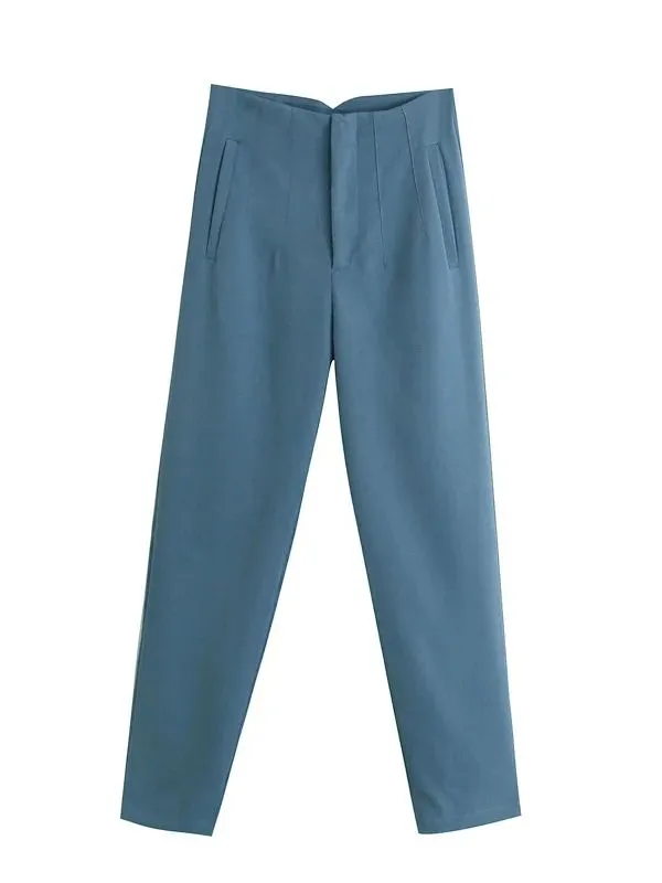 Chic Fashion Office Wear Straight Pants Vintage High Waist Zipper Fly Trousers