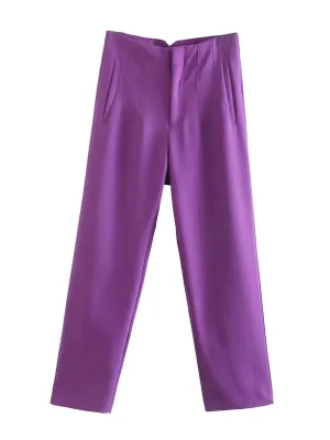 Chic Fashion Office Wear Straight Pants Vintage High Waist Zipper Fly Trousers