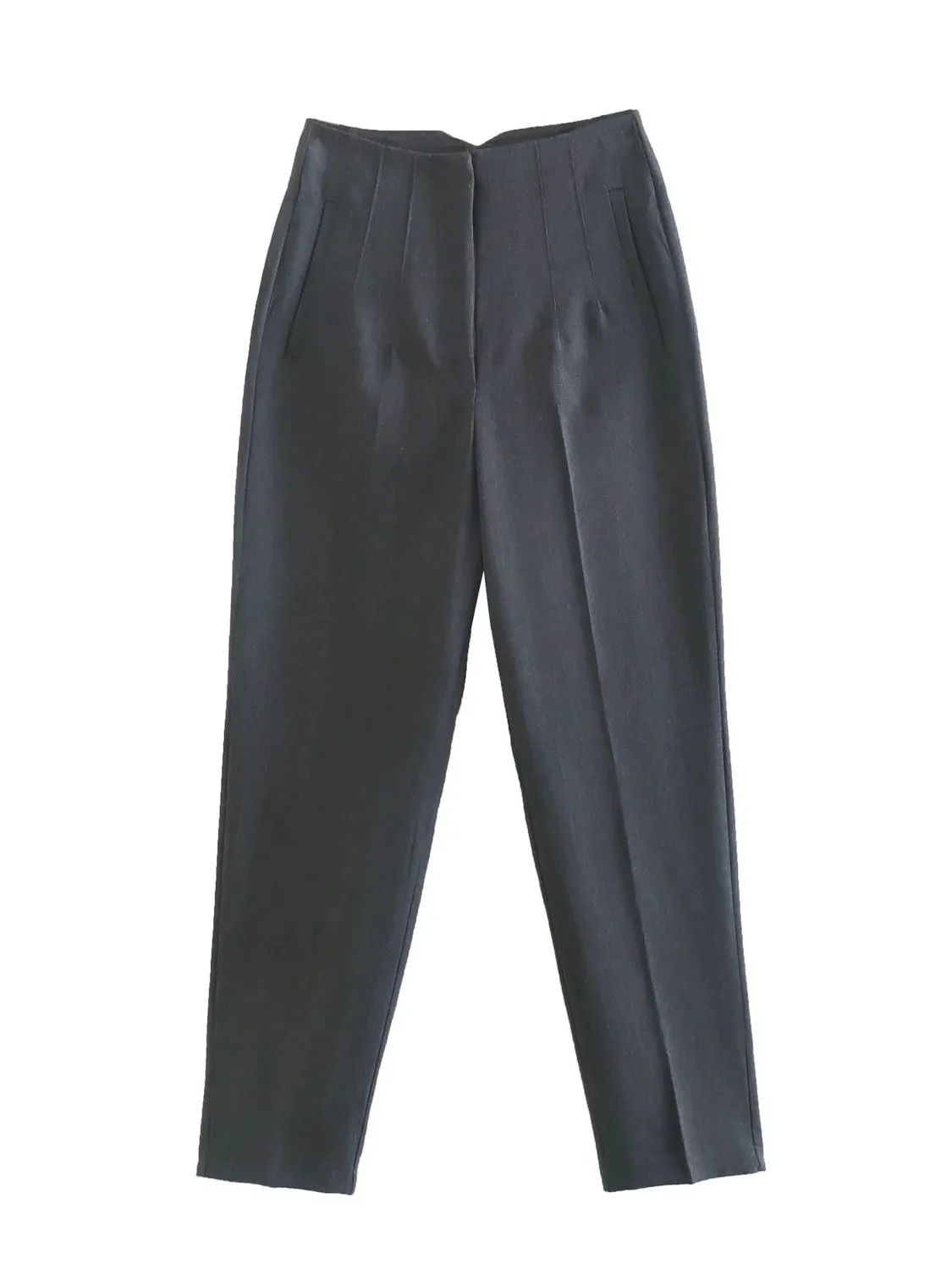 Chic Fashion Office Wear Straight Pants Vintage High Waist Zipper Fly Trousers