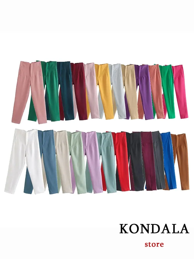 Chic Fashion Office Wear Straight Pants Vintage High Waist Zipper Fly Trousers
