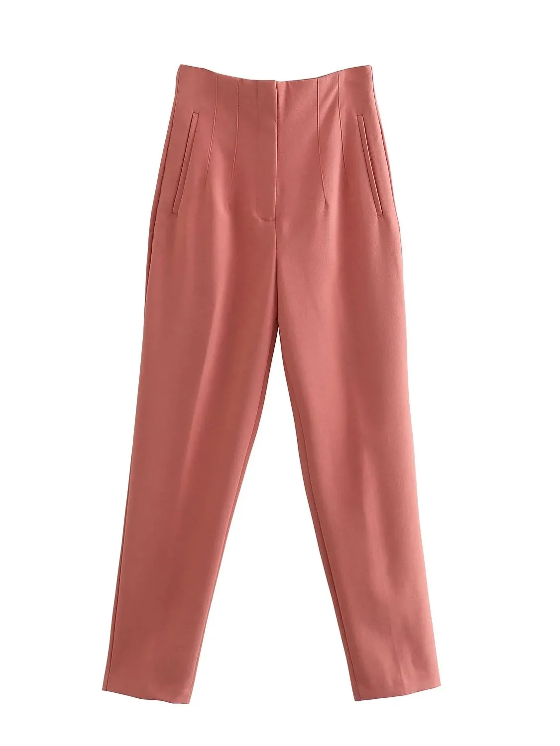 Chic Fashion Office Wear Straight Pants Vintage High Waist Zipper Fly Trousers