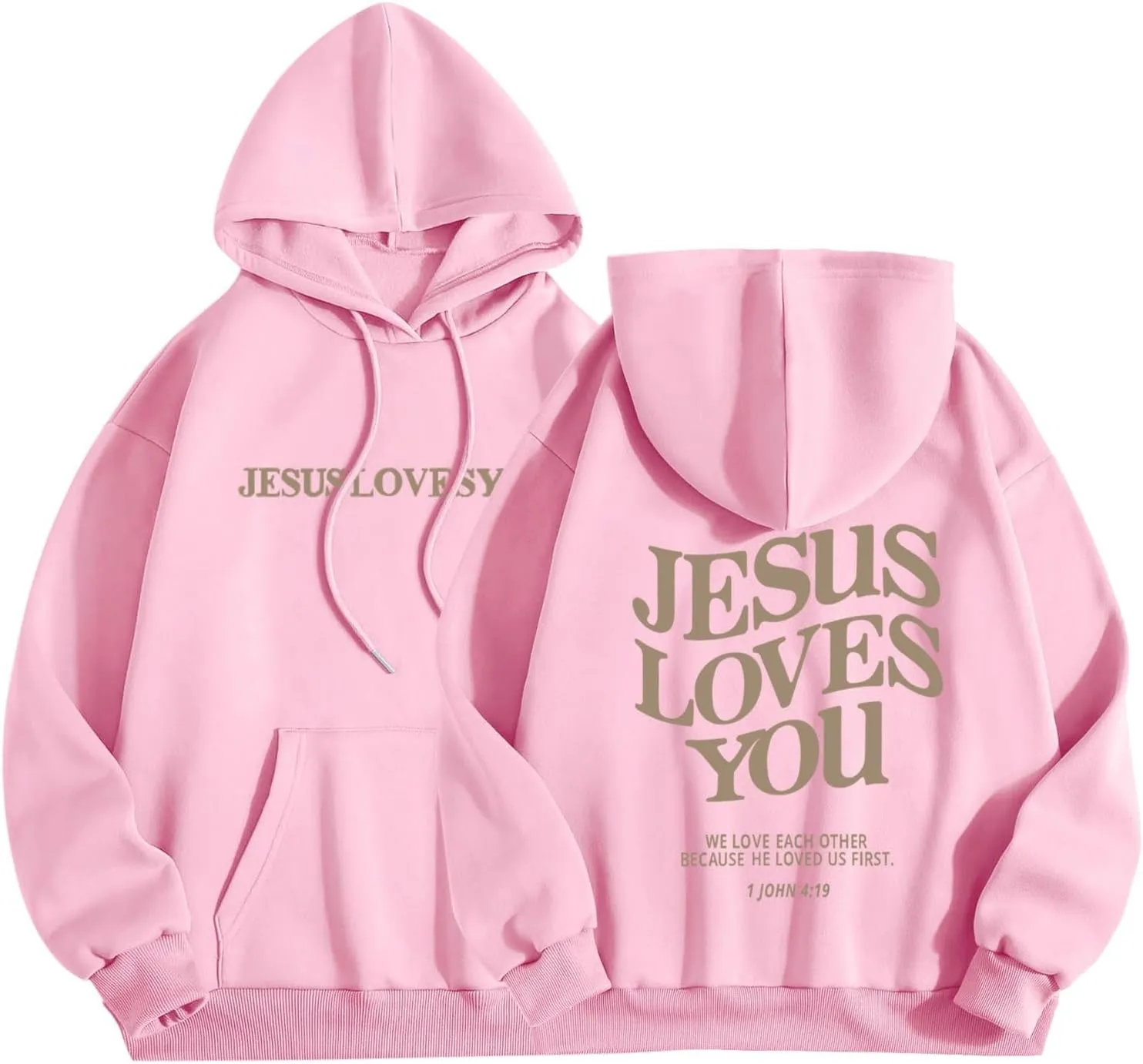 Christian Sweatshirts for Women Oversized Jesus Loves You Pullover Hoodie Pockets Casual Long Sleeve Thanksgiving T Shirts