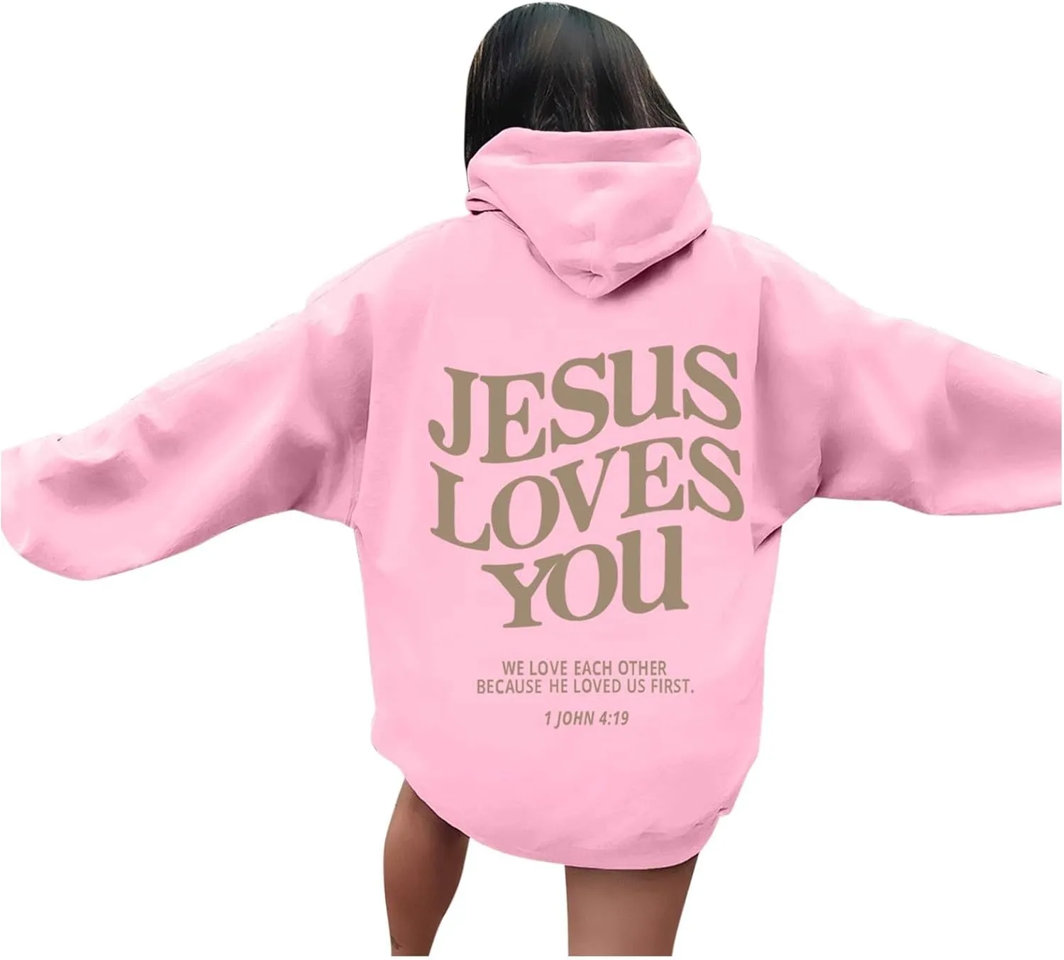 Christian Sweatshirts for Women Oversized Jesus Loves You Pullover Hoodie Pockets Casual Long Sleeve Thanksgiving T Shirts
