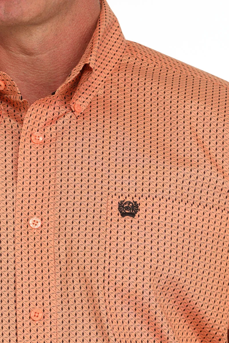 Cinch Coral Geometric Print Button-Down Shirt for Men