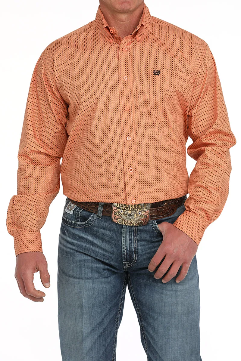Cinch Coral Geometric Print Button-Down Shirt for Men