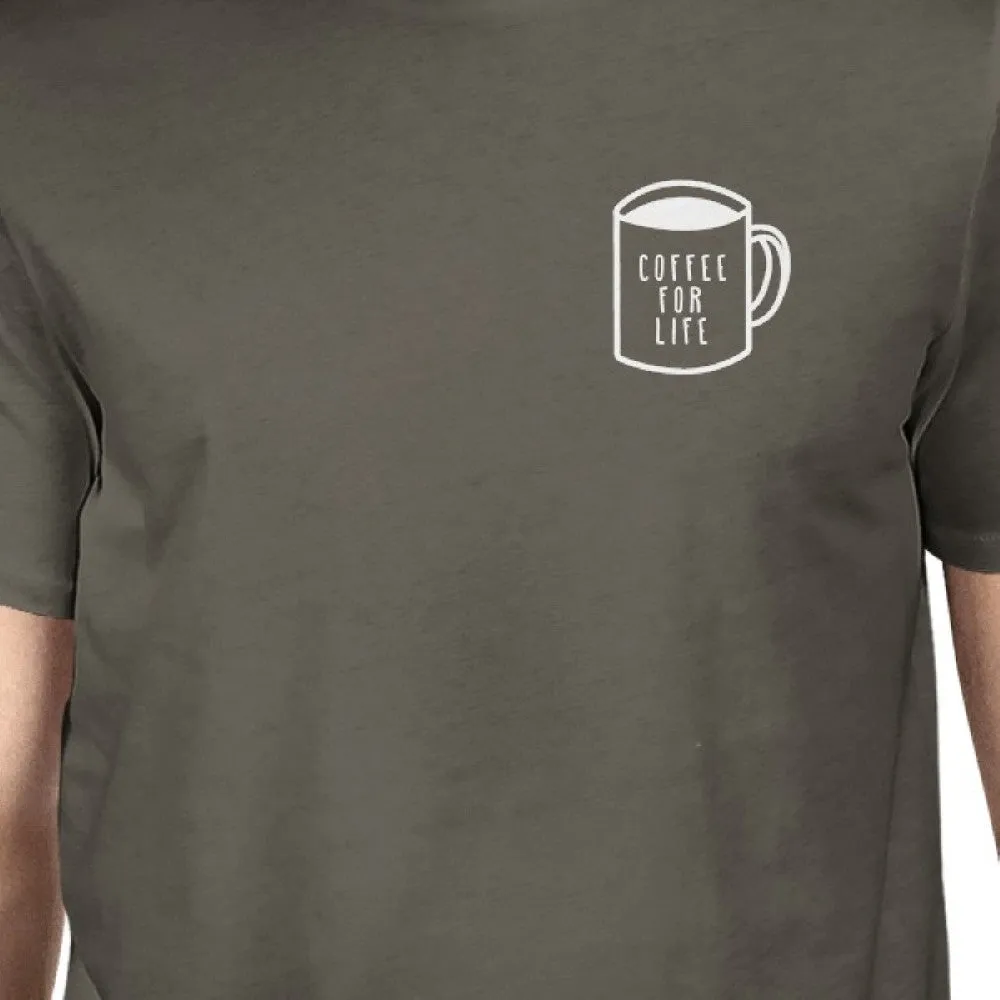 Coffee For Life Pocket Mens Cool Grey Tees Funny Typographic Tee