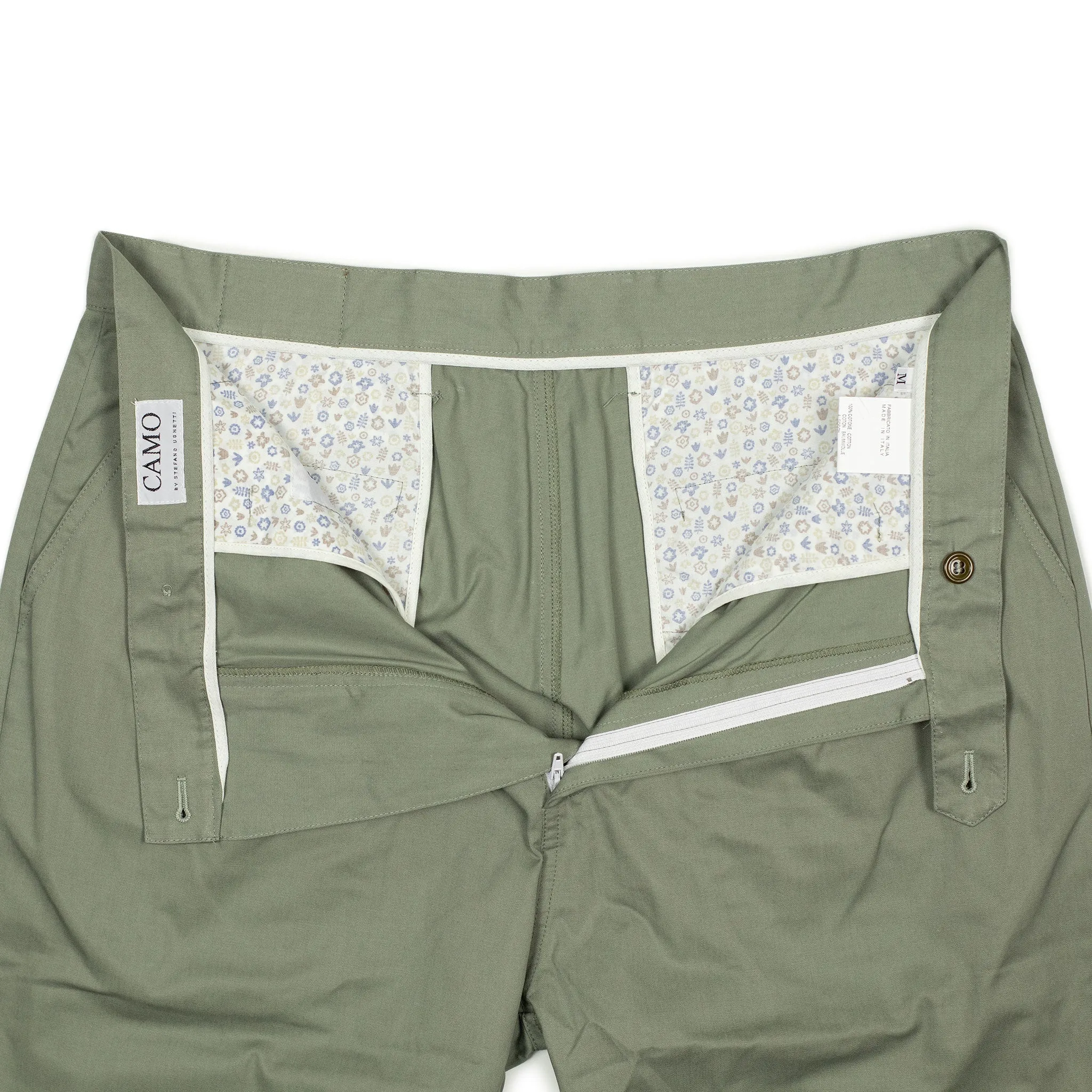 Comanche single-pleat trousers in pale olive light cotton twill