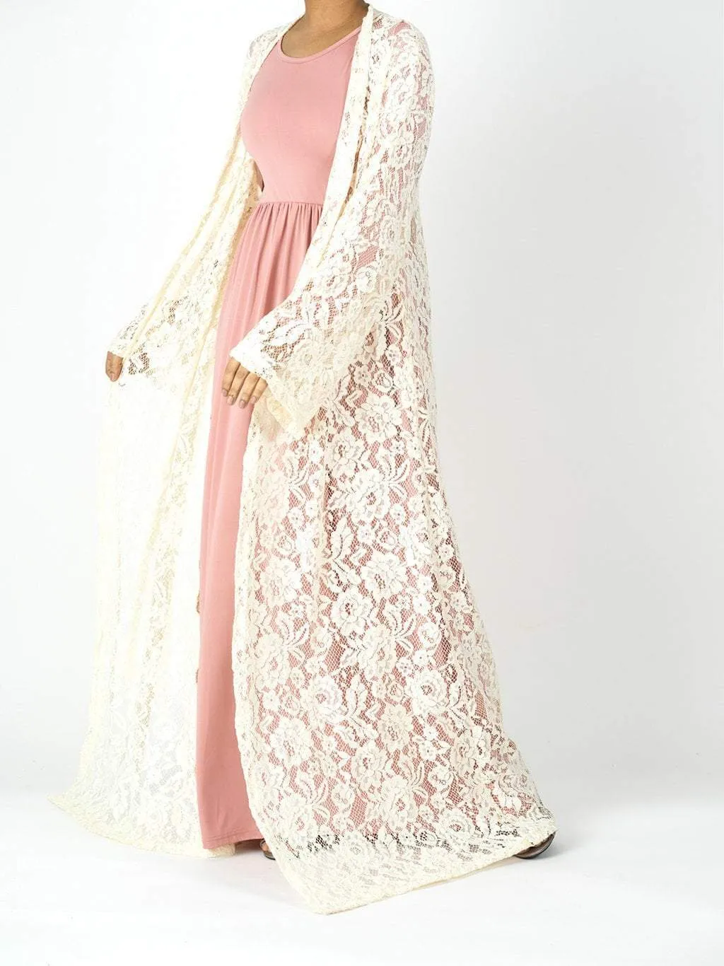 Cream-white Lace Maxi Cardigan