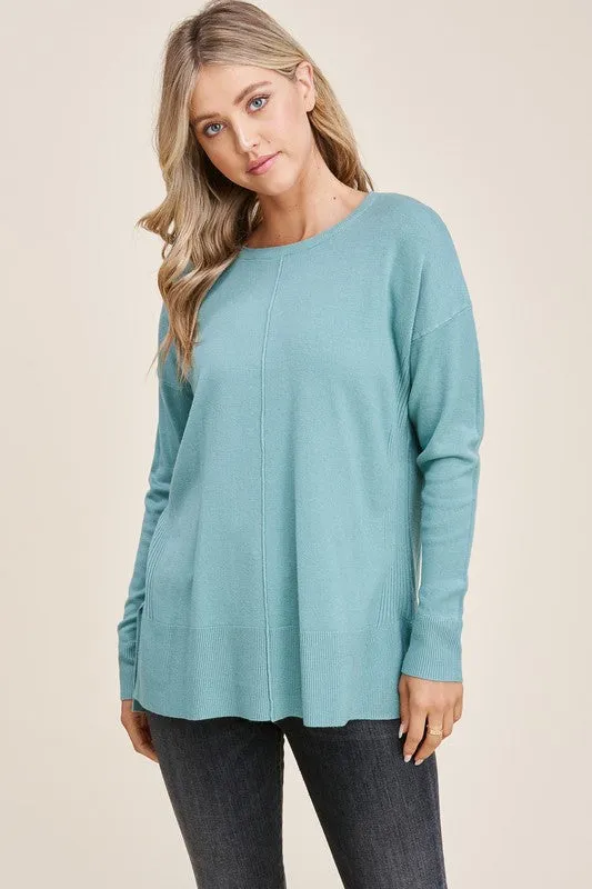 Crew Neck Seam Sweater (Jade)